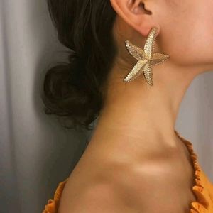 Tropical Gold plated big starfish summer vacation drop earrings